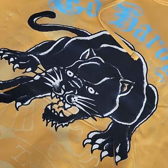$125 NEW L ED HARDY BLACK CAT TATTOO STREETWEAR GOLD HOODIE SWEATSHIRT LARGE NWT - Picture 5 of 12